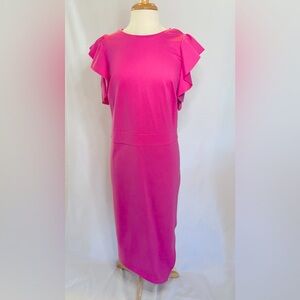 Hot pink ruffle sleeve plus size 2x asymmetrical dress